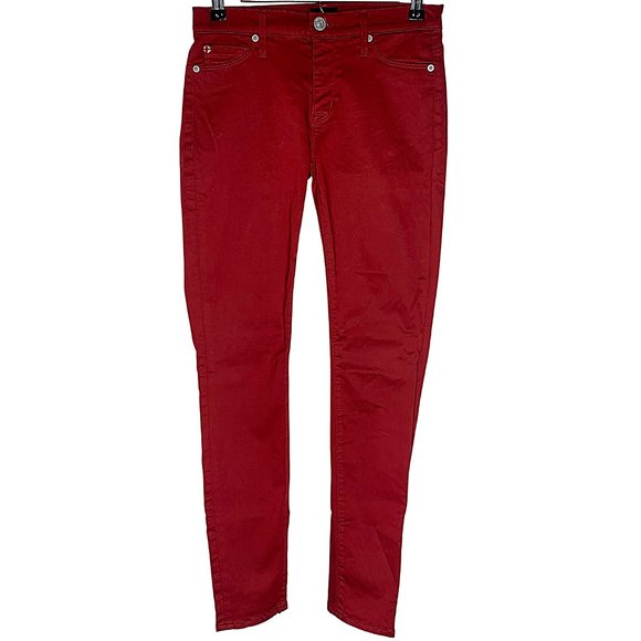 Hudson Nico Mid-Rise Super Skinny Ankle Jeans in Oxblood Wax Red - Picture 7 of 12